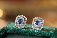 Load image into Gallery viewer, LUOWEND 18K White Gold Real Natural Sapphire and Diamond Earrings for Women
