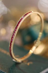 LUOWEND 18K Yellow Gold Real Natural Ruby and Diamond Gemstone Bangle for Women