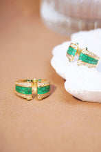Load image into Gallery viewer, LUOWEND 18K Yellow Gold Real Natural Emerald and Diamond Gemstone Ring for Women
