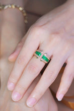 Load image into Gallery viewer, LUOWEND 18K Yellow Gold Real Natural Emerald and Diamond Gemstone Ring for Women

