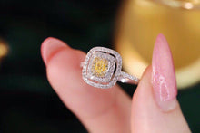 Load image into Gallery viewer, LUOWEND 18K White Gold Real Natural Yellow Diamond Ring for Women
