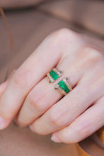 Load image into Gallery viewer, LUOWEND 18K Yellow Gold Real Natural Emerald and Diamond Gemstone Ring for Women

