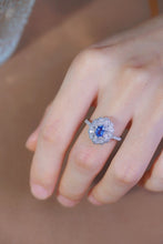 Load image into Gallery viewer, LUOWEND 18K White Gold Real Natural Sapphire and Diamond Gemstone Ring for Women
