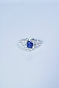 LUOWEND 18K White Gold Real Natural Sapphire and Diamond Gemstone Ring for Women
