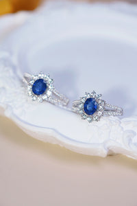 LUOWEND 18K White Gold Real Natural Sapphire and Diamond Gemstone Ring for Women