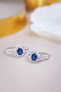 LUOWEND 18K White Gold Real Natural Sapphire and Diamond Gemstone Ring for Women