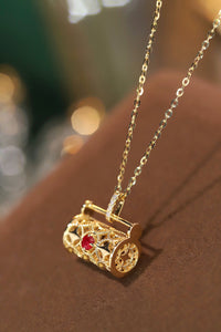 LUOWEND 18K Yellow Gold Real Natural Ruby and Diamond Gemstone Necklace for Women
