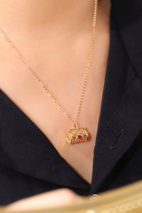 LUOWEND 18K Yellow Gold Real Natural Ruby and Diamond Gemstone Necklace for Women