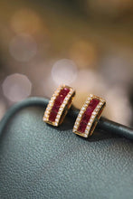 Load image into Gallery viewer, LUOWEND 18K Yellow Gold Real Natural Ruby and Diamond Earrings for Women
