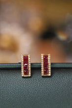 Load image into Gallery viewer, LUOWEND 18K Yellow Gold Real Natural Ruby and Diamond Earrings for Women
