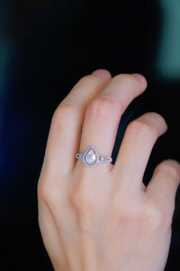 LUOWEND 18K White Gold Real Natural Diamond Ring for Women