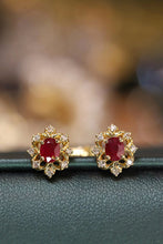 Load image into Gallery viewer, LUOWEND 18K Yellow Gold Real Natural Ruby and Diamond Gemstone Earrings for Women
