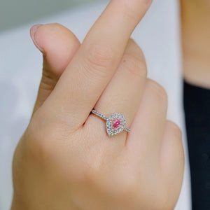 LUOWEND 18K White Gold Real Natural Pink Diamond Ring for Women