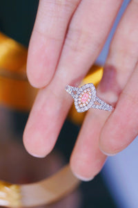 LUOWEND 18K White Gold Real Natural Pink Diamond Ring for Women