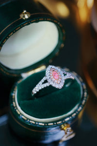 LUOWEND 18K White Gold Real Natural Pink Diamond Ring for Women