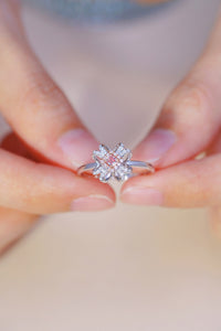 LUOWEND 18K White Gold Real Natural Pink Diamond Ring for Women