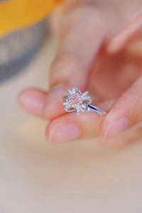 LUOWEND 18K White Gold Real Natural Pink Diamond Ring for Women