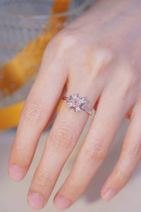 LUOWEND 18K White Gold Real Natural Pink Diamond Ring for Women