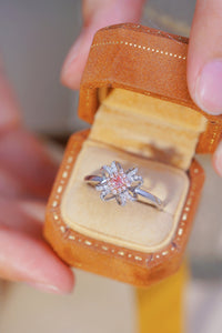 LUOWEND 18K White Gold Real Natural Pink Diamond Ring for Women