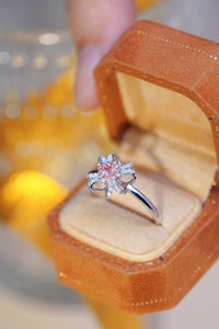 LUOWEND 18K White Gold Real Natural Pink Diamond Ring for Women