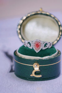 LUOWEND 18K White Gold Real Natural Pink Diamond Ring for Women