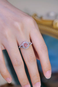 LUOWEND 18K White Gold Real Natural Pink Diamond Ring for Women