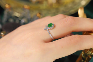 LUOWEND 18K White Gold Real Natural Emerald and Diamond Gemstone Ring for Women