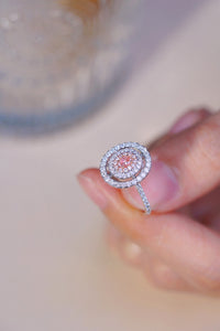 LUOWEND 18K White Gold Real Natural Pink Diamond Ring for Women