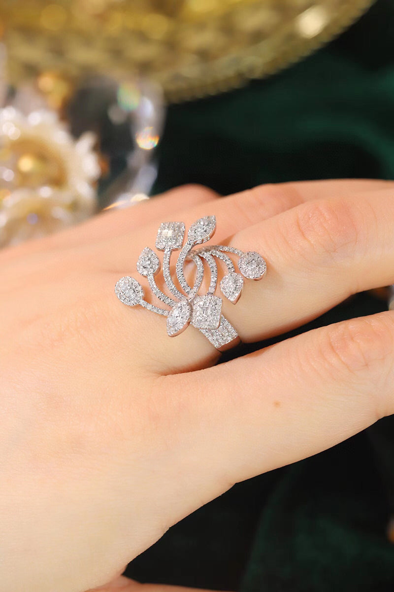 LUOWEND 18K White Gold Real Natural Diamond Ring for Women