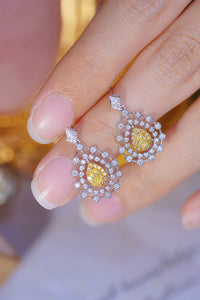 LUOWEND 18K White Gold Real Natural Yellow Diamond Drop Earrings for Women