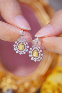 LUOWEND 18K White Gold Real Natural Yellow Diamond Drop Earrings for Women