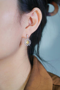 LUOWEND 18K White Gold Real Natural Yellow Diamond Drop Earrings for Women