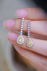 LUOWEND 18K White Gold Real Natural Yellow Diamond Drop Earrings for Women