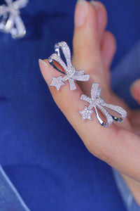 LUOWEND 18K White Gold Real Natural Diamond Stud Earrings for Women