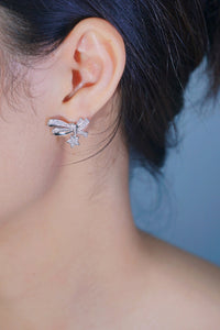 LUOWEND 18K White Gold Real Natural Diamond Stud Earrings for Women