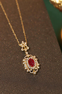 LUOWEND 18K Yellow Gold Real Natural Ruby and Diamond Gemstone Necklace for Women