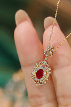 Load image into Gallery viewer, LUOWEND 18K Yellow Gold Real Natural Ruby and Diamond Gemstone Necklace for Women
