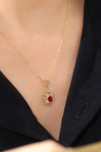 LUOWEND 18K Yellow Gold Real Natural Ruby and Diamond Gemstone Necklace for Women