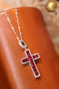 LUOWEND 18K White Gold Real Natural Ruby and Diamond Gemstone Necklace for Women
