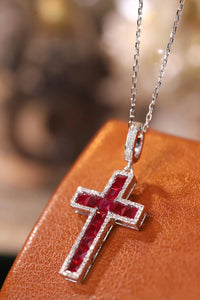 LUOWEND 18K White Gold Real Natural Ruby and Diamond Gemstone Necklace for Women