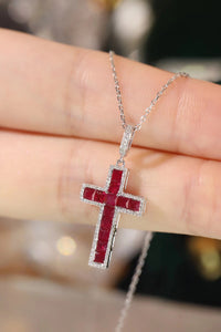 LUOWEND 18K White Gold Real Natural Ruby and Diamond Gemstone Necklace for Women