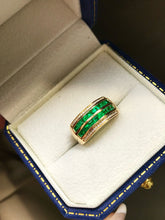 Load image into Gallery viewer, LUOWEND 18K Yellow Gold Natural Emerald Ring for Women
