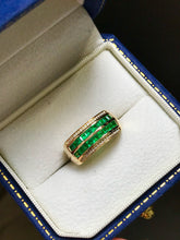 Load image into Gallery viewer, LUOWEND 18K Yellow Gold Natural Emerald Ring for Women
