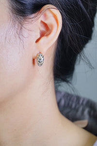 LUOWEND 18K White and Yellow Gold Real Natural Diamond Stud Earrings for Women