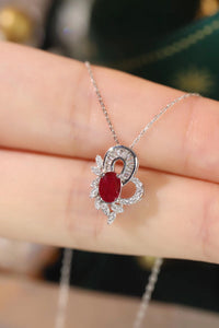 LUOWEND 18K White Gold Real Natural Ruby and Diamond Gemstone Necklace for Women