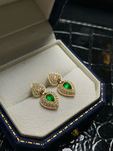 Load image into Gallery viewer, LUOWEND 18K Yellow Gold Natural Emerald Earrings for Women
