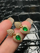 Load image into Gallery viewer, LUOWEND 18K Yellow Gold Natural Emerald Earrings for Women
