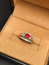 Load image into Gallery viewer, LUOWEND 18K White+Yellow Gold Natural Ruby Ring for Women
