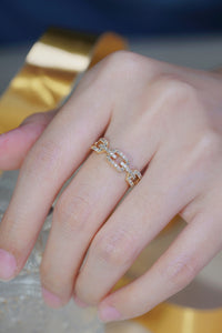 LUOWEND 18K Yellow Gold Real Natural Diamond Ring for Women