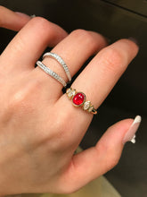 Load image into Gallery viewer, LUOWEND 18K White+Yellow Gold Natural Ruby Ring for Women
